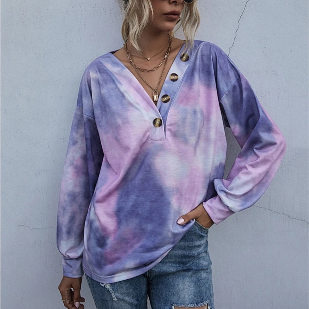 Tie Dye Button Drop Shoulder Sweatshirt